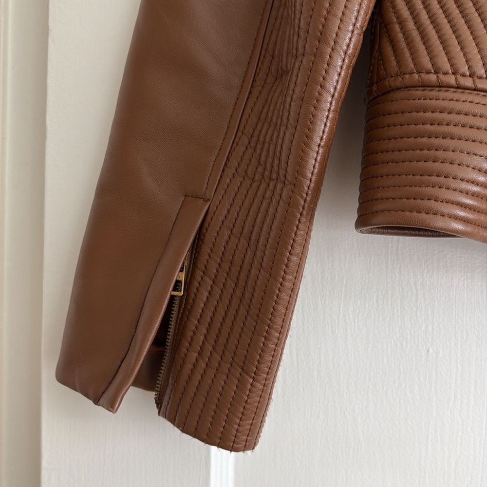 Tory Burch Calista Brown Leather Riding Jacket 14 - Picture 7 of 11